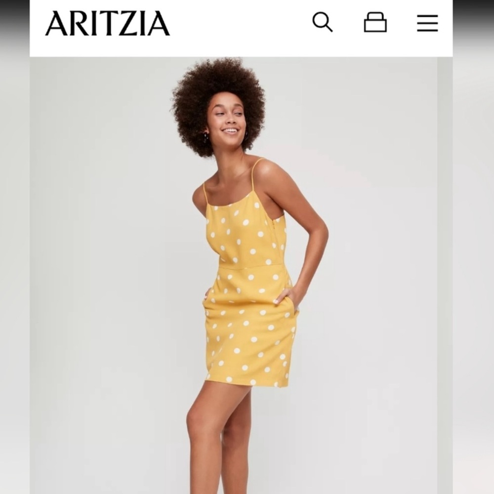 Aritzia Wilfred Isabelle Yellow Polka Dot Mini Dress • Size: 2